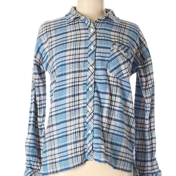 Volcom | blue & white plaid checkered button up shirt xs - Picture 7 of 8